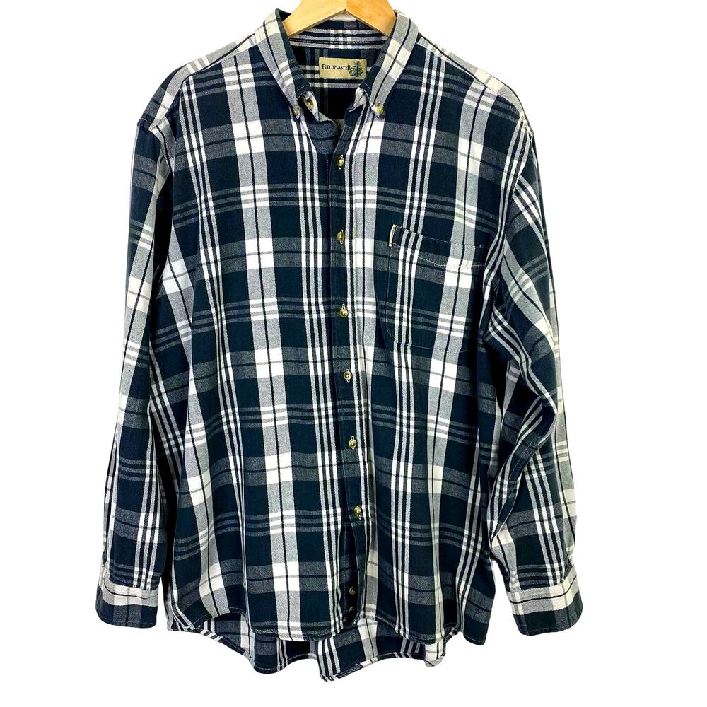 Fieldmaster Mens Flannel Green Plaid Button Down Shirt Mens XL Outdoors Fishing